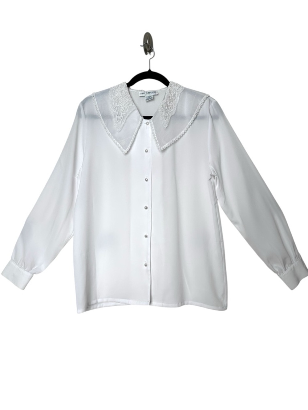 Vintage Feminine Lace Sheer Collar Pearl Button Blouse Cottagecore Prairiecore